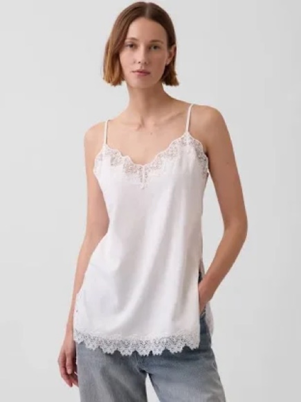 GAP White Lace-Trim Camisole Tank